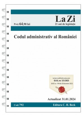 Codul administrativ al Romaniei - Cod 792 - Actualizat la 31.01.2024